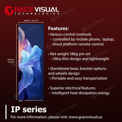 IP Series P2.5 640×1920mm Indoor LED Poster Display Uniwersalne rozwiązanie wyświetlanie z 16bit szarości skali i mobilnej podstawy koła