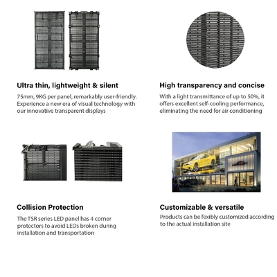 Transparentny wypożyczalny wyświetlacz LED z serii TSR P3.9-7.8, konstrukcja panelu odlewu, lekka