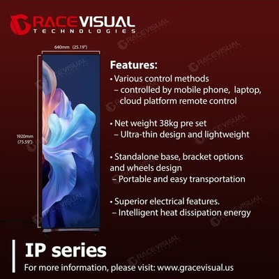 Zdalne sterowanie IP Series Przenośny wyświetlacz LED    1.2  2.5mm Pixel Pitch Ultra-Slim 35kg Design Mobile Cloud Access IP40/IP21 Rating